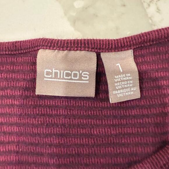 Chicos Burgundy Wine Textured Stripe 3/4 Sleeve Top Women’s Size 1 (Medium) - Picture 4 of 6